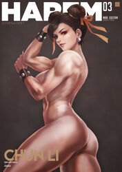 1girls asian asian_female athletic athletic_female biceps big_breasts bracers capcom casual chun-li completely_nude cowboy_shot earrings eyeshadow female female_only fit fit_female human magazine_cover monorirogue muscular_female naked nipples nude pale_skin pussy pussy_peek solo street_fighter text toned toned_female twin_buns rating:Explicit score:113 user:Myfapacc