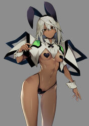 10mo 1girls animal_ears bracelet breasts brown_eyes bunny_ears cape covered_nipples dark-skinned_female dark_skin fake_animal_ears female female_only fingernails grey_background guilty_gear hat heart_pasties hi_res long_hair looking_at_viewer navel panties ramlethal_valentine revealing_clothes simple_background solo thighs white_hair rating:Questionable score:183 user:me_irl