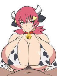 1boy 1girls breasts cow_print cow_print_bikini dark-skinned_male dark_skin dd_(artist) female gigantic_breasts gym_leader huge_breasts light-skinned_female light_skin long_hair male male_pov massive_breasts nintendo paizuri pokemon pokemon_hgss pov red_hair simple_background smile titjob whitney_(pokemon) rating:Explicit score:128 user:NightSky77