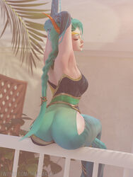 1girls 3d armpits ass closed_eyes clothed dragonmancers_series female female_only green_hair kai'sa lagoon_dragon_kai'sa league_of_legends riot_games sitting stretching tagme that_maskey rating:Questionable score:182 user:TartraN