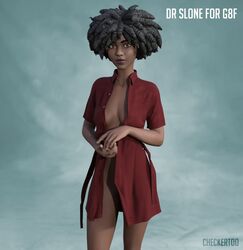 3d afro checkertoo dark-skinned_female doctor_slone dress_shirt fortnite fortnite:_battle_royale lips no_bra no_panties nude orange_eyes small_breasts unbuttoned rating:Explicit score:33 user:Combee21