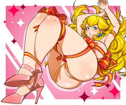 1girls ass big_breasts big_lips blonde_hair blue_eyes blush breasts ear_piercing earrings female female_only functionally_nude functionally_nude_female hair heels high_heels huge_breasts lips long_hair mario_(series) nintendo platform_heels princess_peach ribbon ribbon_bondage ribboned_body solo solo_female taihengold thick_lips wraps rating:Explicit score:122 user:daft_human