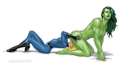 2girls artist_name big_breasts blonde_hair bodysuit breasts clothed_female_nude_female cunnilingus exxidor455 exxidor459 facesitting fantastic_four female female_only green-skinned_female green_hair green_skin high_heel_boots hulk_(series) human invisible_woman lesbian lesbian_sex light-skinned_female light_skin long_hair marvel marvel_comics nipples nude_female she-hulk sue_storm superheroine thick_legs thick_thighs toned_female unseen_female_face voluptuous watermark white_background wide_hips yuri rating:Explicit score:101 user:ShadowPain