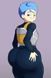 1girl 1girls absurdres armor ass ass_grab big_ass blue_bodysuit blue_eyes blue_hair bodysuit bubble_ass bubble_butt bulma_briefs curvy dragon_ball dragon_ball_super dragon_ball_z earrings grabbing_own_ass grey_background hand_on_own_ass highres huge_ass huge_butt jewelry lip_biting looking_back mature_female metalsplinter naughty_face saiyan_armor short_hair skin_tight solo thick_ass thick_thighs thighs vegeta_(cosplay) wide_hips rating:Explicit score:175 user:mxfix_mxbbin