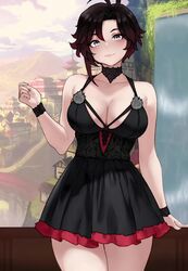 1girls alternate_breast_size animated bare_shoulders big_breasts black_dress black_hair bluefield blush breasts cleavage clothed clothes clothing dress female female_only heart hips huge_breasts human human_only large_breasts light-skinned_female light_skin looking_at_viewer no_sound outdoors red_hair ruby_rose rwby segal03 short_hair shorter_than_10_seconds shorter_than_30_seconds silver_eyes smile solo solo_female tagme thick thick_thighs thighs video wide_hips rating:Safe score:255 user:segal03