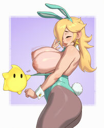 1girls alternate_breast_size assisted_exposure big_areola big_lips big_nipples blonde_hair blush breasts breasts_out bunnysuit closed_eyes duo erect_nipples female huge_areolae huge_breasts huge_nipples luma mario_(series) nintendo princess_rosalina rizdraws thick_lips year_of_the_rabbit_(rizdraws) rating:Explicit score:935 user:DontBeGrug