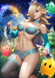 1girls alternate_version_available blue_eyes choker crown female golden_hair hair_over_one_eye large_breasts lingerie looking_at_viewer luma mario_(series) neoartcore nintendo nudtawut_thongmai princess_rosalina slim_waist super_mario_galaxy thick_thighs thighhighs wand wide_hips rating:Questionable score:170 user:deleted9980