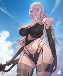 1girls 2023 alternate_breast_size android artist_name arttoru ass ass_visible_through_thighs beauty_mark big_ass big_breasts big_butt black_shirt blindfold blue_eyes breasts camel_toe cameltoe cleavage female female_focus female_only gloves hair_over_one_eye hi_res high_resolution highres holding_object holding_sword holding_weapon huge_breasts inner_sideboob large_ass large_breasts large_butt long_hair nier:_automata nier_(series) nipple_bulge nipples shirt short_hair sky_background small_waist smile smiling solo solo_focus tagme thick_thighs thigh_highs thighhighs tight_clothing tight_leotard voluptuous watermark white_hair wide_hips yorha_a2 rating:Questionable score:159 user:EvrBa_321