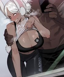 1boy 1girls 2023 2d absurd_res absurdres arm_around_shoulder ass_visible_through_thighs big_breasts black_bra black_pants black_shorts blacked blacked_clothing blush blushing bra breasts bunny_ears bunny_girl bunny_tail cleavage clothes_lift condom condom_wrapper dark-skinned_male dark_skin embarrassed english_text faceless_male female hand_on_shoulder hi_res high_resolution highres holding holding_phone huge_breasts interracial large_breasts leggings lifted_by_self lifting_shirt mirror mirror_selfie miruko mole_on_breast my_hero_academia pants phone picture presenting qos queen_of_spades queen_of_spades_symbol ratatatat74 red_eyes rumi_usagiyama selfie shirt_lift short_hair shorts smile smiling smiling_at_viewer sportswear steam steaming_body steamy_breath sweat sweaty sweaty_body sweaty_breasts taking_picture thick_thighs thigh_gap topless_male underwear white_hair yoga_pants rating:Safe score:979 user:Jamal_Laquari