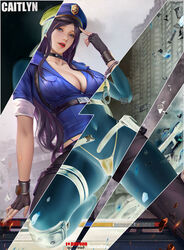 blue_eyes blue_hair breasts caitlyn_kiramman goatwillow handcuffs league_of_legends police policewoman riot_games rating:Questionable score:42 user:nykillabee