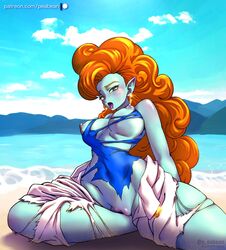 1girls alien_girl beach big_breasts blue_body breasts dragon_ball dragon_ball_z female mountain ocean orange_hair peabean pussy ripped_clothing solo thighs water zangya rating:Explicit score:76 user:Cstrike44