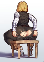 1girls android_18 anus ass back_view big_ass blonde_hair coffeelove68 dragon_ball dragon_ball_z fully_clothed grabbing_own_ass huge_ass leggings pussy ripped_pants short_hair sitting sitting_on_chair solo thick_thighs thighs torn_clothes rating:Explicit score:264 user:Pawa-dawa