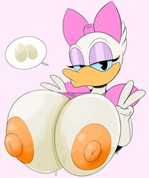 anthro areola areolae avian big_breasts bird blush bodily_fluids bowtie breasts daisy_duck disney double_v duck hair half-closed_eyes huge_breasts impregnation_request large_breasts looking_at_viewer nipples orange_areola orange_nipples ota_(artist) peace_sign soft_feathers sweat tagme v_sign rating:Explicit score:194 user:daffodilsk8prk