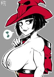 black_eyes black_hair bob_cut female guilty_gear half-dressed hat huge_breasts i-no lipstick looking_back mole nail_polish side_view sideboob solo_female tomboy_sama rating:Explicit score:160 user:Iru_Velonica