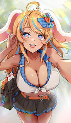 1girls 2d animal_ears beltskirt black_skirt blonde_hair blue_eyes blue_highlights breasts bunny_ears bunny_gif carrot carrots crop_top female foxy_rain_(foxyreine) foxyrain_(foxyreine) foxyreine front-tie_top gyaru hairbow heart-shaped_pupils highlights_(coloring) indie_virtual_youtuber large_breasts light-skinned_female light_skin long_hair looking_at_viewer midriff navel pale-skinned_female pale_skin shoulder_bag skirt virtual_youtuber white_crop_top rating:Questionable score:216 user:267er