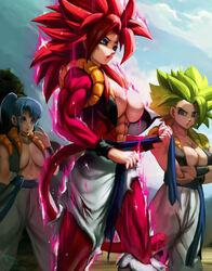 3girls abs blue_eyes blue_hair bulchi caule cleavage dragon_ball dragon_ball_heroes dragon_ball_super elitenappa female female_only fur fusion genderswap gogeta green_hair kefla large_breasts legendary_super_saiyan long_hair muscular_female nipples novasayajingoku red_hair ripped_clothing rule_63 super_saiyan super_saiyan_2 super_saiyan_4 tail vest rating:Explicit score:380 user:Mikesbigdick