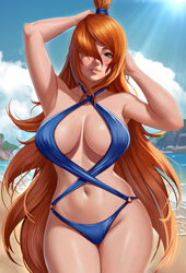 1girls absurd_res absurdres arm_up armpit armpits arms_up bangs bare_arms bare_hips bare_shoulders bare_skin bare_thighs beach big_breasts blue_clothes blue_clothing blue_swimsuit breasts busty child-bearing_hips cleavage clothed clothed_female clothing exlic female female_focus female_only fit fit_female ginger ginger_hair green_eyes hair_over_one_eye hands_on_head hands_on_own_head high_resolution highres hips large_breasts large_filesize light-skinned_female light_skin long_hair looking_at_viewer mature mature_female mei_terumi milf naruto naruto_(series) naruto_shippuden navel orange_hair parted_lips sand sea seaside solo solo_female solo_focus stomach sunshine swimsuit teeth teeth_showing thick_thighs thighs tropical very_high_resolution very_long_hair wide_hips rating:Explicit score:98 user:Hentai_Bro69