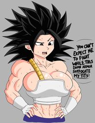 1girls armor big_boobs big_tits black_hair black_hair_female breast_squish breasts caulifla dialogue dragon_ball dragon_ball_super english english_text female_only female_saiyan huge_breasts lewdyartz muscular muscular_female saiyan solo solo_female solo_focus stomach sweat text tongue rating:Questionable score:104 user:TheGoat_xxxx