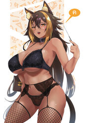 1girls animal_ears belly_button black_bra blonde_hair book bra brown_hair cat_ears cat_tail catgirl dark-skinned_female dark_skin female female_focus female_only fishnets glasses indie_virtual_youtuber lingerie nekoyo_chloe round_glasses solo tail teacher tinnies two_tone_hair virtual_youtuber rating:Questionable score:61 user:A_perv_with_a_controller