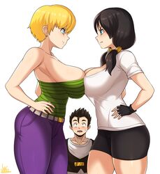 2girls big_breasts black_hair blonde_hair breast_press breasts dragon_ball dragon_ball_z erasa female female_focus hand_on_hip jmg looking_at_another male son_gohan tagme thick_thighs videl rating:Explicit score:167 user:Bruh_just_work_already