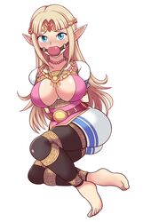 1girls arms_tied_behind_back bagelbomb ball_gag barefoot bead_necklace blonde_hair blue_eyes bondage breasts circlet dress gag gagged large_breasts legs_tied long_hair looking_at_viewer multicolored_dress necklace nintendo pink_dress princess_zelda rope rope_bondage shibari_over_clothes solo the_legend_of_zelda the_legend_of_zelda:_a_link_between_worlds thighhighs white_dress zelda_(a_link_between_worlds) rating:Explicit score:100 user:267er