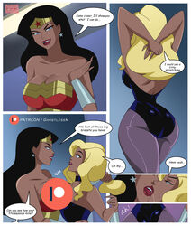 accurate_art_style amazon ass athletic_female big_ass big_breasts black_canary black_hair blonde_hair blue_eyes censored cleavage comic dc_comics dcau demigoddess diana_prince dinah_lance english_text ghostlessm grabbing_ass heroine hourglass_figure justice_league justice_league_unlimited long_black_hair long_blonde_hair long_hair metahuman patreon_logo patreon_logo_censor patreon_url princess speech_bubble star_earrings superheroine text themysciran thick_ass thick_thighs watermark wide_hips wonder_woman wonder_woman_(series) yuri rating:Questionable score:186 user:ShadowPain