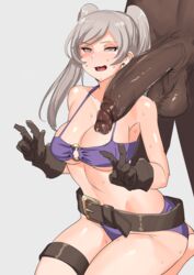 1boy 1girls alternate_costume bare_legs barefoot bikini brown_eyes cleavage dark-skinned_male double_v female female_focus fire_emblem fire_emblem_awakening fire_emblem_heroes gloves grey_hair huge_cock imminent_interracial interracial kneeling large_breasts legs looking_at_viewer male medium_hair nervous nintendo official_alternate_costume open_mouth penis purple_bikini purple_swimsuit robin_(female)_(summer)_(fire_emblem) robin_(fire_emblem) robin_(fire_emblem)_(female) smile solo_focus stormcow sweat swimsuit twintails underboob v rating:Explicit score:266 user:kris923