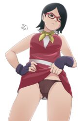 1girls aldwelter alternate_costume big_breasts black_hair boruto:_naruto_next_generations breasts cameltoe dress dress_lift eyewear from_below glasses gloves kerchief lifted_by_self long_hair megane minidress naruto naruto_(series) neckerchief panties petite petite_body presenting presenting_panties presenting_pussy sarada_uchiha small_but_busty standing teenage_girl teenager tomboy tsundere underwear viewed_from_below young younger_female rating:Questionable score:231 user:Dekorin