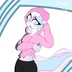 anthro axolotl belly bixlotl bixy black_hoodie cute cyan_body female fish hoodie pink_body soft_breasts rating:Safe score:3 user:FurrXatinity