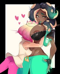 2girls aidancore areola_slip areolae breast_size_difference breasts chocolate_and_vanilla clothed crop_top dark-skinned_female dark_skin female head_between_breasts huge_breasts inkling large_areolae light-skinned_female light_skin long_hair marina_(splatoon) medium_breasts motorboating nintendo nipples octoling off_the_hook_(splatoon) pearl_(splatoon) short_hair slim_waist splatoon splatoon_(series) splatoon_2 tentacle_hair thick_thighs wholesale yuri rating:Questionable score:153 user:NightSky77