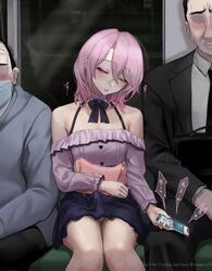 3boys bare_shoulders closed_eyes crossdressing crossdressing_male erection erection_under_skirt femboy feminine_male ikemeru19 male older_male phone pink_hair public_exposure public_indecency public_transportation ria_(ikemeru19) sitting skirt sleeping solo_focus train train_interior rating:Questionable score:455 user:crazybaby