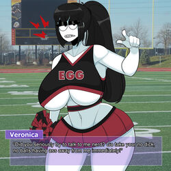 1girls bangs big_breasts black_eyes black_hair braces breasts busty cheerleader cheerleader_uniform clothing colored_skin crop_top english_text female female_only football_field goth half-closed_eyes holding holding_pom_poms huge_breasts large_breasts long_hair looking_at_viewer midriff miniskirt navel outdoors outside pleated_skirt pointing pom_pom_(cheerleading) pom_poms ponytail red_skirt saltynoodles skirt solo teeth text text_box thick_thighs underboob veronica_(saltynoodles) white_skin wide_hips rating:Questionable score:134 user:Rex_Hollins