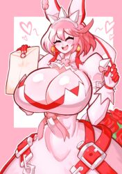 belt big_breasts blush bride closed_eyes dress elphelt_valentine gloves guilty_gear guilty_gear_xrd happy huge_breasts open_mouth pink_hair skirt vkid wedding_dress rating:Questionable score:135 user:vkidNSFW