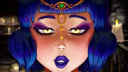 alma_(tales_of_androgyny) blue_hair blue_lipstick eyeshadow freckles jewelry kissing majalis purple_eyeshadow tales_of_androgyny warlock yellow_eyes rating:Questionable score:84 user:Ffdffff