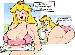 1girls 2d alternate_ass_size alternate_breast_size ass big_ass breasts cake english_text female food large_breasts mario_(series) multiple_views nintendo panties picket_fences_(series) princess_peach silenttandem speech_bubble super_mario_bros._2 text rating:Questionable score:214 user:RISE-16