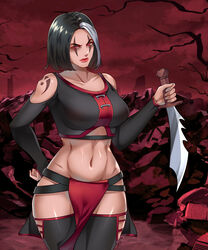 2d alluring athletic_female big_breasts big_thighs black_hair breasts dagger female_abs female_only fit_female knife midway_games mortal_kombat mortal_kombat_armageddon mortal_kombat_mythologies:_sub-zero sareena solo_female solo_focus thighs thotlerrr toned toned_female treartz weapon white_hair rating:Explicit score:62 user:heYpetah