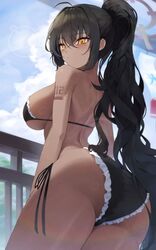 1girls ass bikini black_bikini black_hair blue_archive breasts brown_skin cleaning_&_clearing_(blue_archive) dark-skinned_female dark_skin dat_ass female huge_ass huge_breasts karin_(blue_archive) long_hair millennium_science_school_student ponytail sbgu thick_thighs yellow_eyes rating:Questionable score:157 user:NightSky77