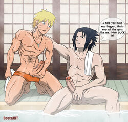 2boys black_eyes black_hair blue_eyes bootaart gay male_only naruto naruto_(series) naruto_shippuden onsen sasuke_uchiha size_comparison size_difference uzumaki_naruto yaoi yellow_hair rating:Explicit score:136 user:bootaart