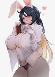 <3 1girls absurd_res animal_ears anthro anthro_only between_breasts big_breasts black_clothing black_hair black_panties black_underwear blouse blush breasts bunny_ears candy chocolate cleavage clothed clothing dessert dress_shirt eyelashes eyeliner female female_only fingers food furry furry_only hair heart hi_res huge_breasts lagomorph leporid lingerie long_hair looking_at_viewer makeup mammal nipples nipples_visible_through_clothing panties rabbit red_eyes see-through shirt simple_background solo tail topwear underwear very_long_hair voluptuous white_background white_clothing white_shirt white_topwear whooo-ya wide_hips rating:Explicit score:66 user:Kidenyfailur