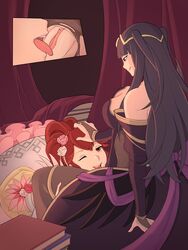 2girls ;p alternate_costume anna_(fire_emblem) anna_(fire_emblem_awakening) bangs bare_shoulders bellfonts between_legs black_eyes black_hair bodystocking book book_stack breasts bride cleavage collarbone crotch cunnilingus dress female female_only fire_emblem fire_emblem_awakening fire_emblem_heroes flower hair_flower leg_grab long_hair looking_at_another looking_down looking_up medium_breasts medium_hair multiple_girls nintendo official_alternate_costume one_eye_closed ponytail pussy red_eyes red_hair sex shoulders sitting smile tharja_(bridal)_(fire_emblem) tharja_(fire_emblem) tongue tongue_out torn_clothes wedding_dress wink yuri rating:Explicit score:37 user:kris923