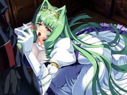 ahegao andou_tomoya big_breasts censored censored_penis cum cum_on_breasts cum_on_face evening_gloves game_cg gown green_hair green_hair_female highres himekishi_olivia inoino long_green_hair long_hair nakano_sora olivia_lindegard penis princess silky's tongue tongue_out rating:Explicit score:8 user:Gourav97