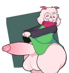 1boy analog_worm anthro balls big_ass deltarune erection femboy glasses goat green_clothing horns huge_ass huge_balls huge_cock male male_only penis ralsei scarf shirt_lift solo thick_thighs white_fur rating:Explicit score:79 user:FilthNHyper