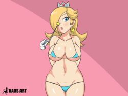 1girls 1other 2d 2d_animation animated big_breasts bikini blonde_hair blue_eyes bouncing_breasts crown disembodied_hand earrings female female_focus front_view hair_over_one_eye kaos_art light-skinned_female light_skin looking_at_viewer mario_(series) nintendo pink_background pointless_clothing princess_rosalina simple_background solo_focus standing string_bikini tight_clothing wand rating:Explicit score:62 user:beanos12