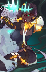 1boy 1girls cheating cheating_female cheating_girlfriend cheating_wife cowgirl_position cuckold dark-skinned_female dark_skin green_eyes heart-shaped_pupils interracial league_of_legends netorare nivelli ntr pale-skinned_male riot_games ruined_king_symbol senna_(league_of_legends) viego_(league_of_legends) rating:Questionable score:73 user:Totobro