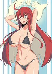 1girls arc_system_works armpits arms_behind_head big_breasts bikini black_bikini breasts busty cleavage female female_only fuuma_(bangolga1) green_eyes guilty_gear highres jack-o'_valentine large_breasts legs long_hair looking_at_viewer navel one_eye_closed pose posing red_hair sensual sexy_armpits smile solo swimsuit thighs wink rating:Questionable score:72 user:spk120