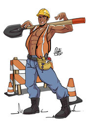 construction_site construction_worker dark-skinned_male dark_skin male male_only melanin muscles muscular muscular_male open_shirt shovel velgaty rating:Questionable score:12 user:musclebro9