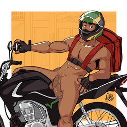 backpack boner covered_face dark-skinned_male dark_skin delivery_boy erect_penis erection hard_on helmet leaning_back looking_at_viewer male male_only melanin motorcycle motorcycle_helmet muscles muscular muscular_male uncut veiny_penis velgaty rating:Explicit score:27 user:musclebro9