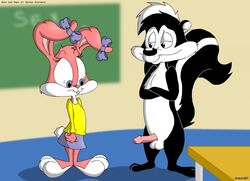 anthro babs_bunny balls barefoot blackboard clothing female fur furry indoors interspecies looking_at_another looking_down male mammal mustelid nude penis pepe_le_pew rabbit skunk smooth_fur standing tagme tiny_toon_adventures uncensored rating:Explicit score:3 user:bot