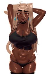 1girls breasts brown-haired_catgirl_(kevbot) cleavage dark-skinned_female dark_skin female female_only huge_breasts kevbot solo rating:Questionable score:67 user:justausername