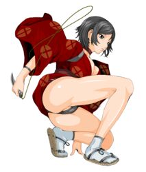 ass black_hair black_panties black_underwear breasts cameltoe choker cleavage clothing female full_body hyaku_juuichi kimono kurenai_(red_ninja) legs panties red_ninja red_ninja_end_of_honor robe solo transparent_background underwear rating:Questionable score:8 user:-Kunoichi-